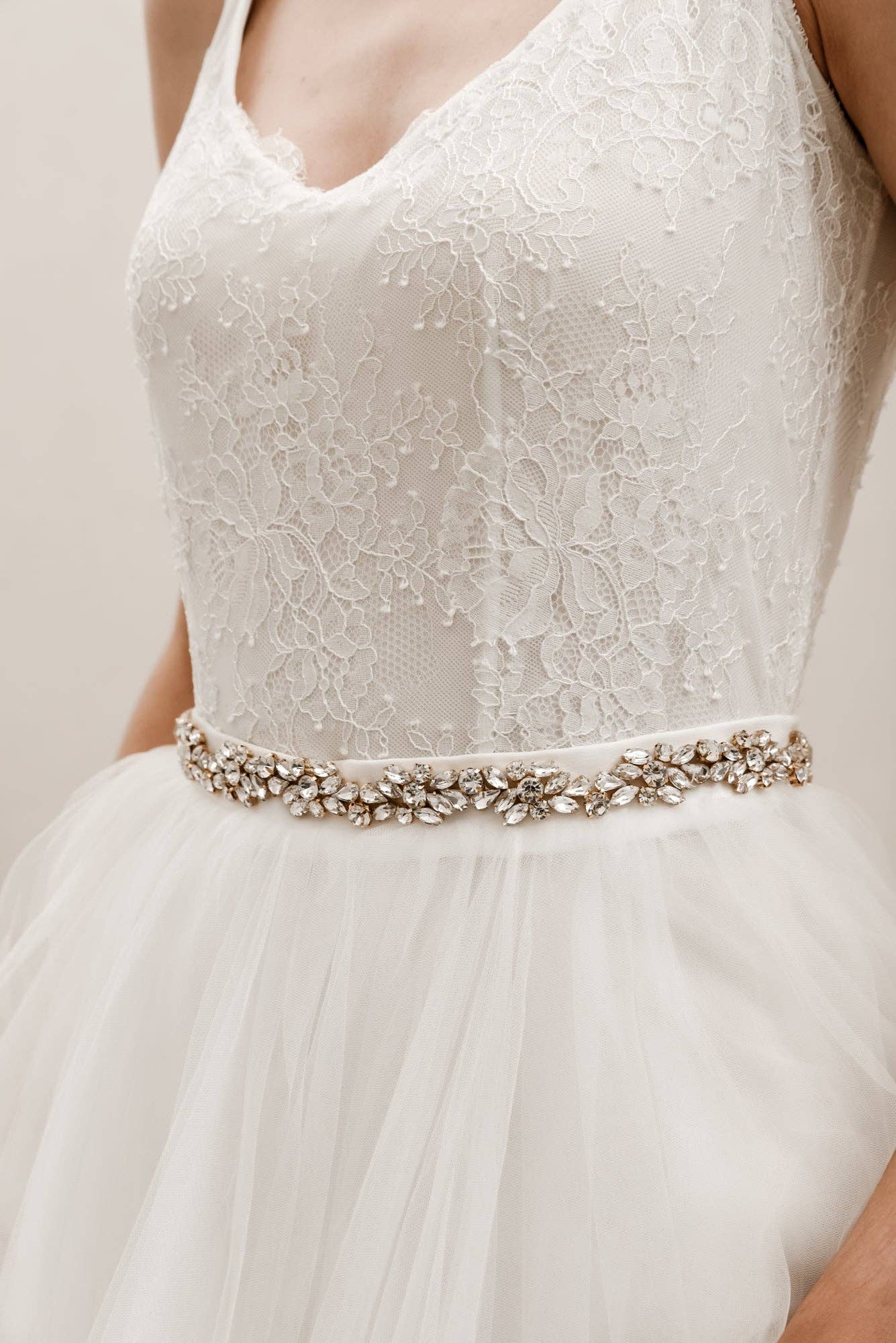 Harper Crystal Belt: Silver / Organza Ties - Off White