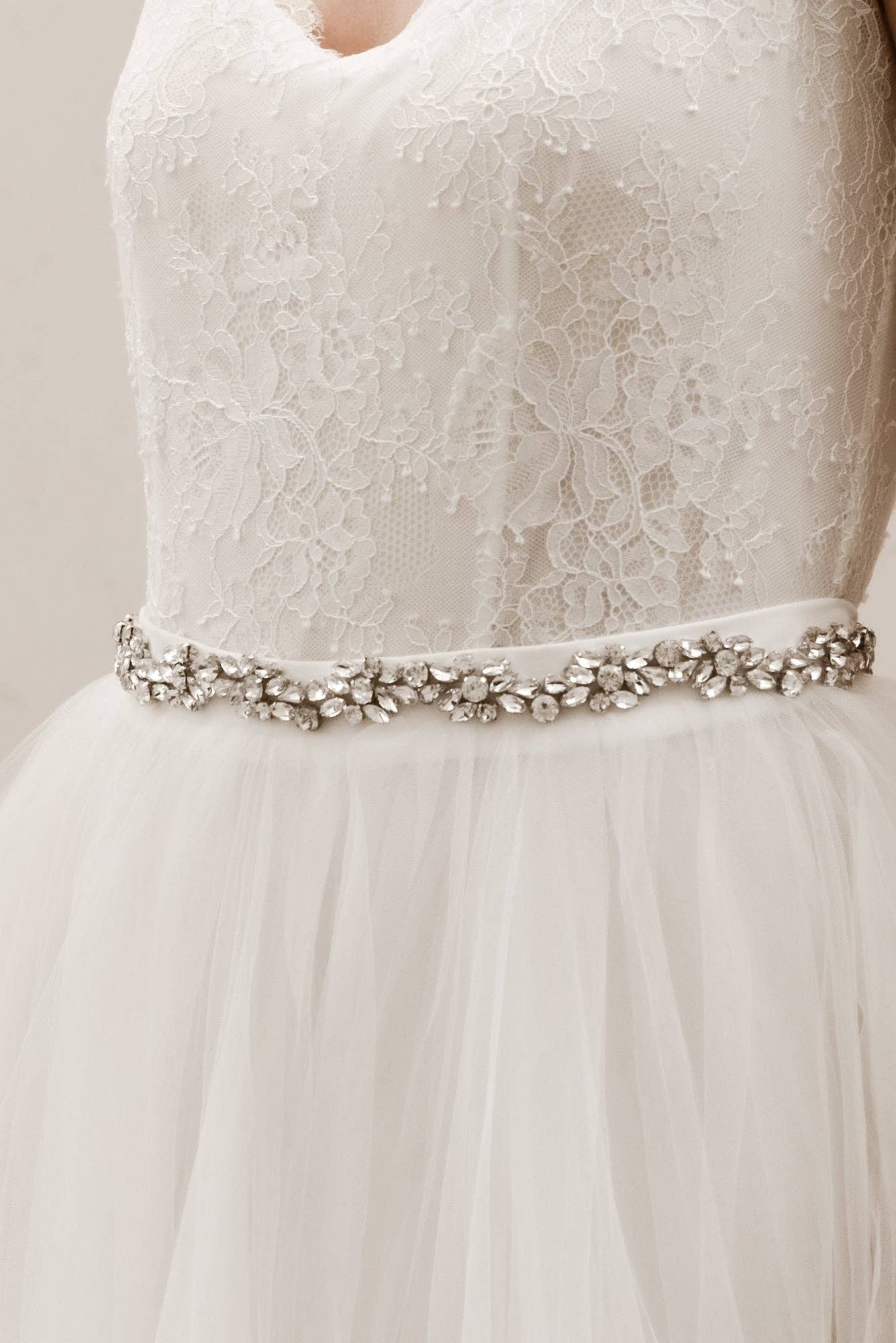 Harper Crystal Belt: Silver / Organza Ties - Off White