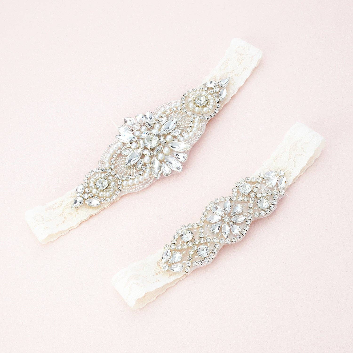 Lara Crystal and Lace Garter Set: Standard