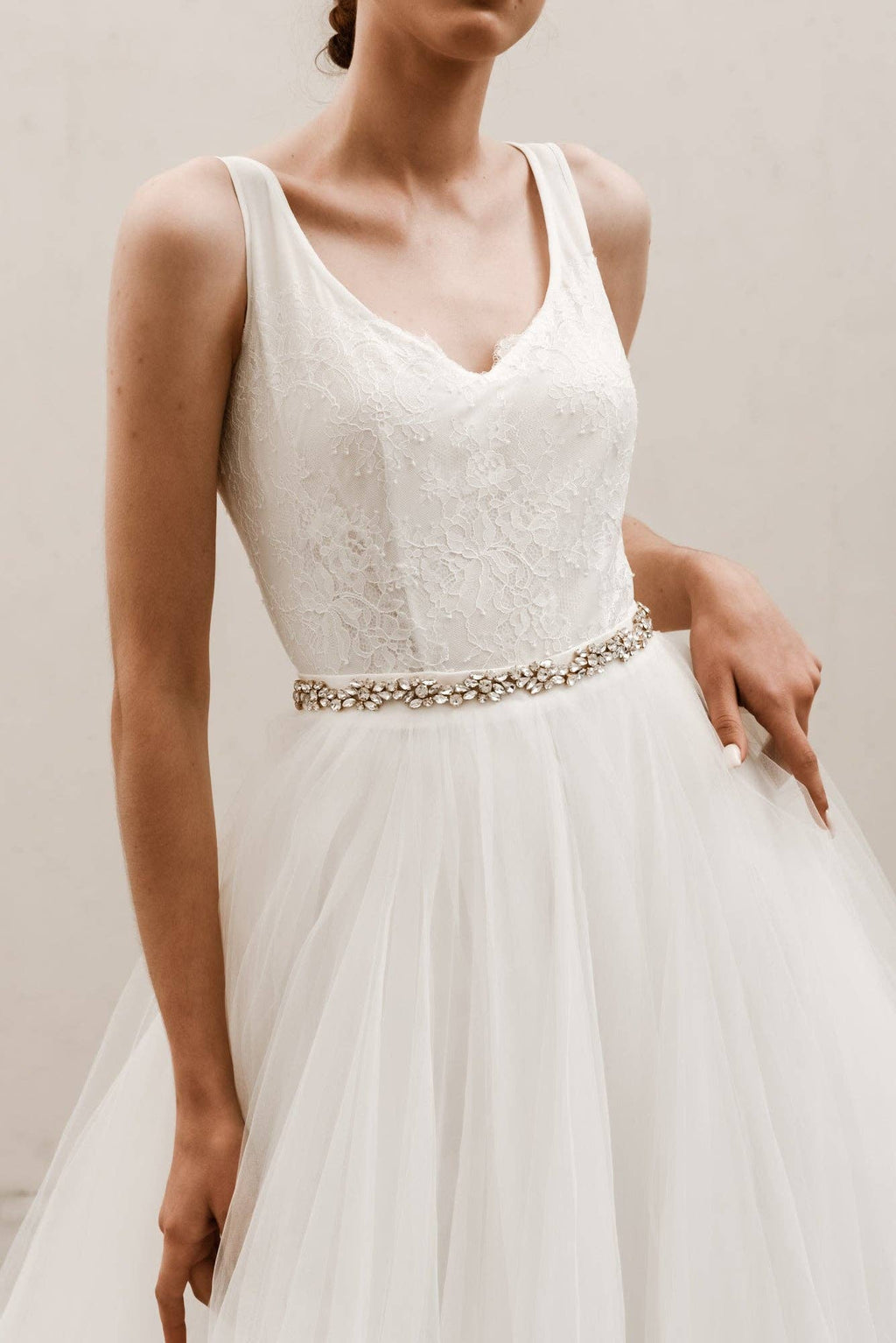 Harper Crystal Belt: Silver / Organza Ties - Off White