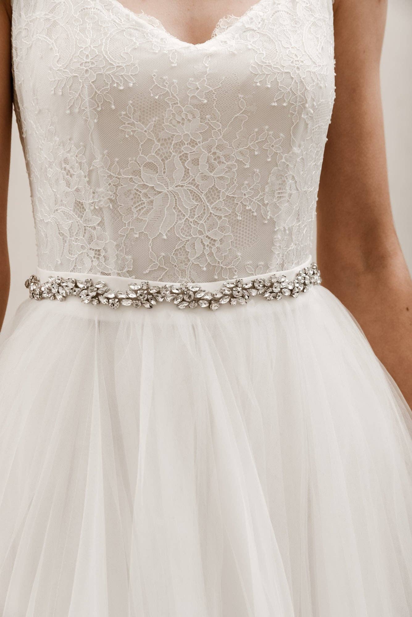 Harper Crystal Belt: Silver / Organza Ties - Off White