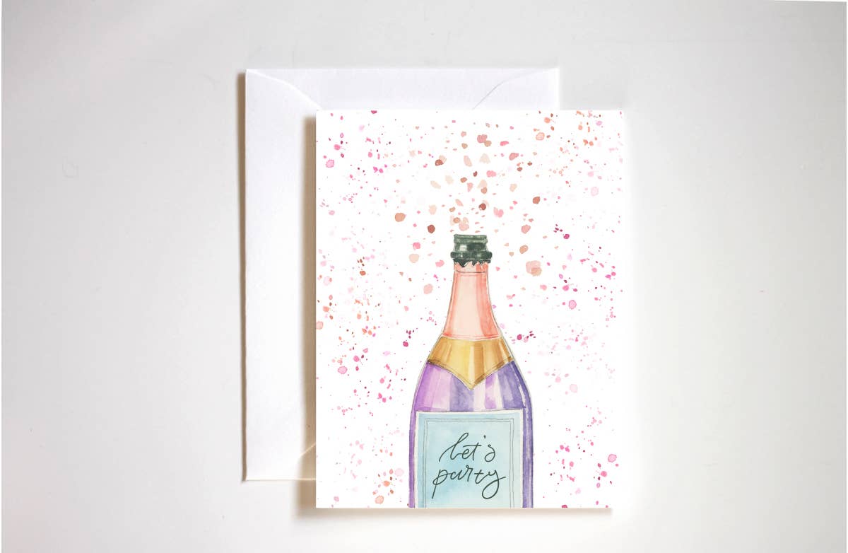 Let's party champagne popping celebration birthday card