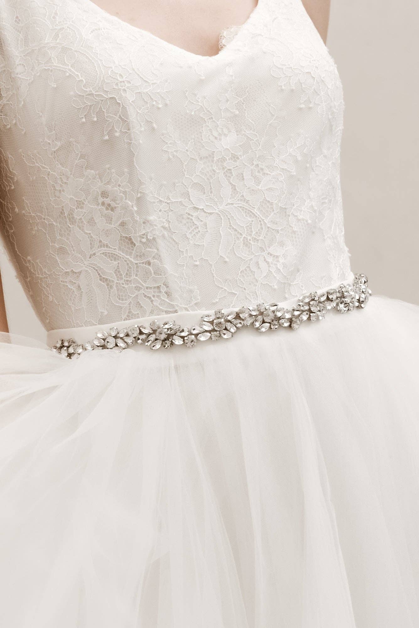 Harper Crystal Belt: Silver / Organza Ties - Off White