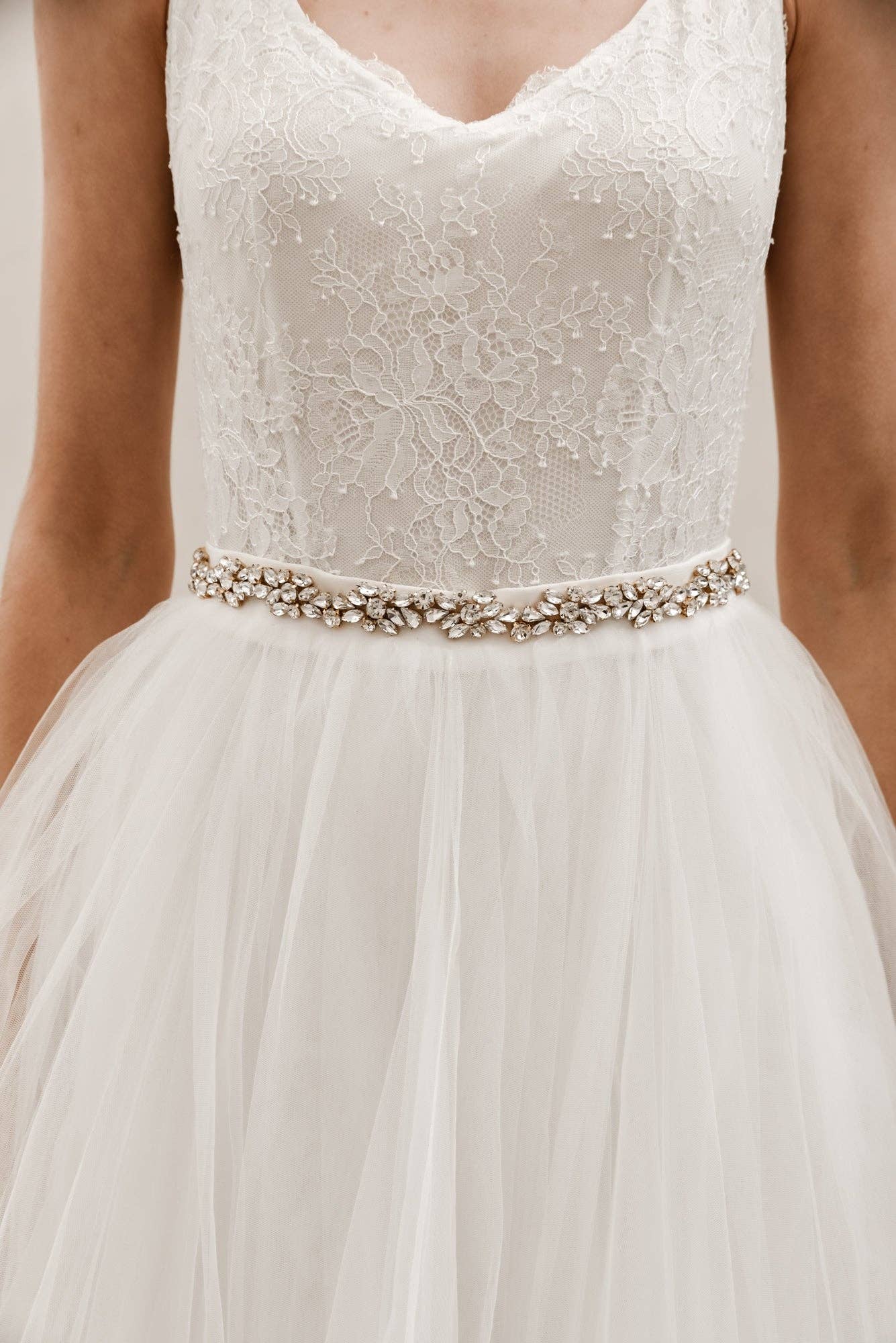 Harper Crystal Belt: Silver / Organza Ties - Off White