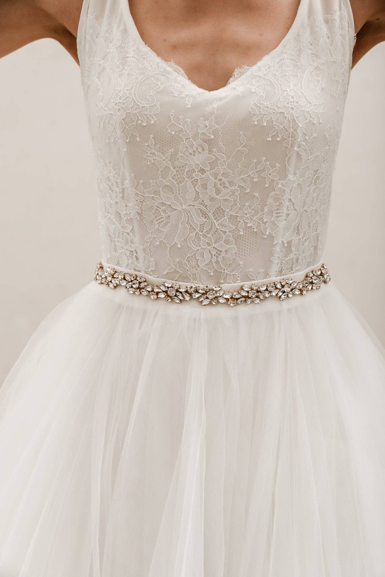 Harper Crystal Belt: Silver / Organza Ties - Off White